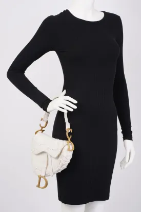 Christian Dior Saddle Bag White Canvas