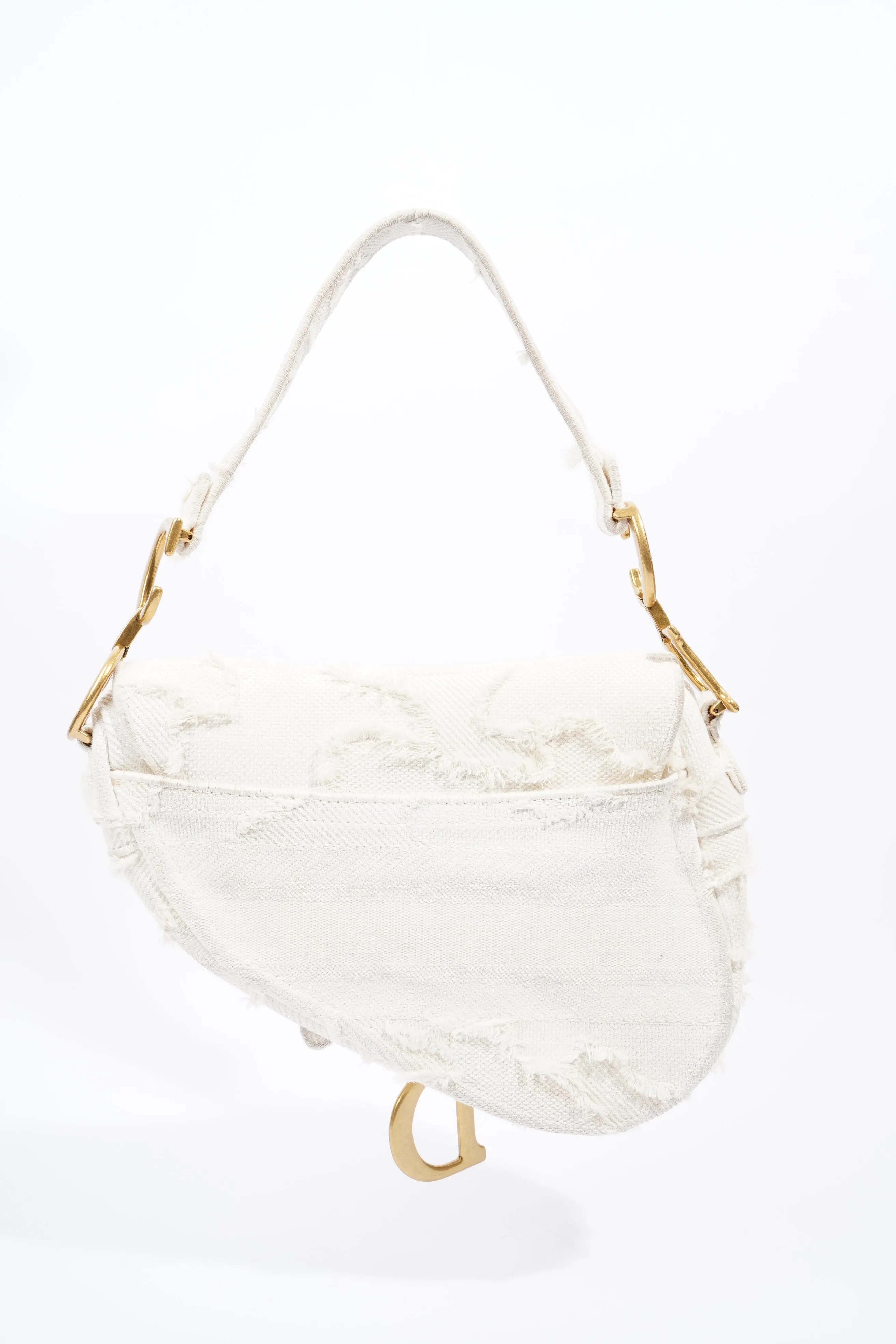 Christian Dior Saddle Bag White Canvas