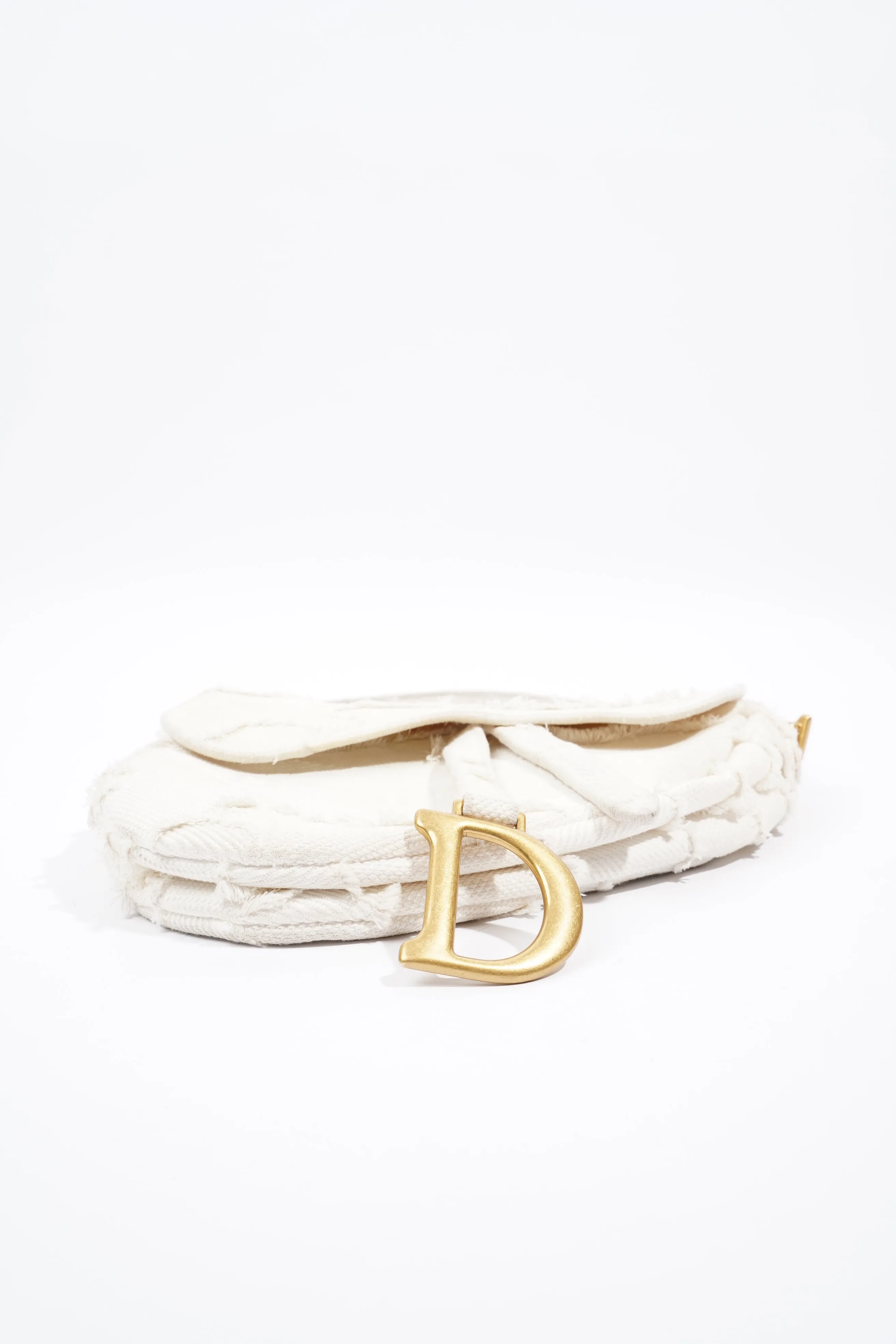 Christian Dior Saddle Bag White Canvas