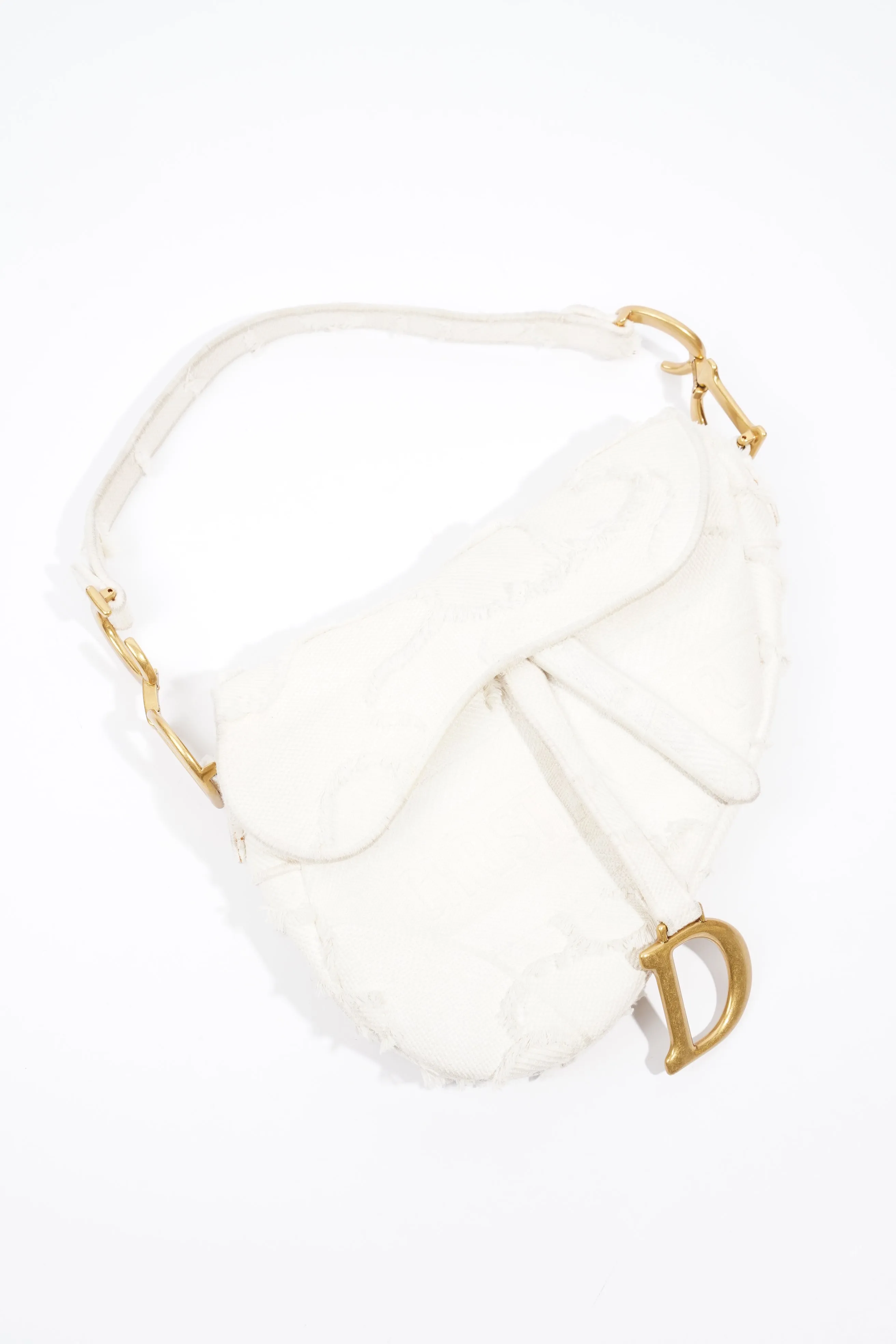 Christian Dior Saddle Bag White Canvas