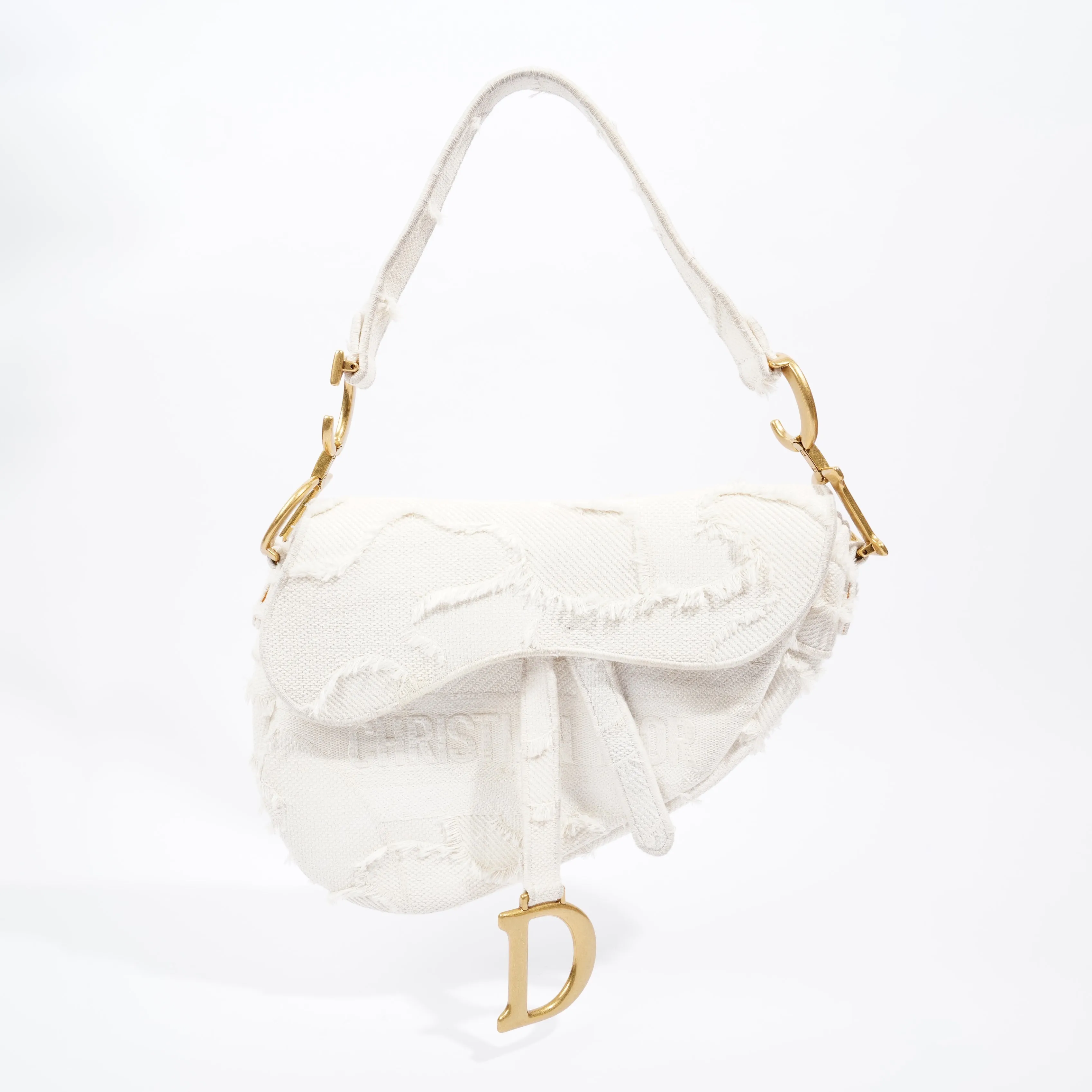 Christian Dior Saddle Bag White Canvas