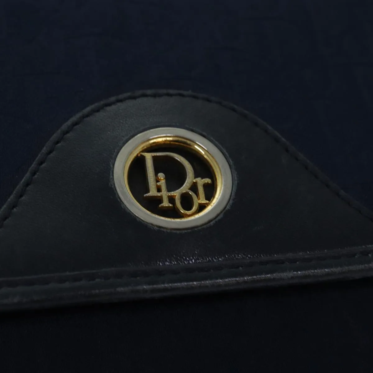 CHRISTIAN DIOR Trotter Canvas Shoulder Bag Navy Auth 81610