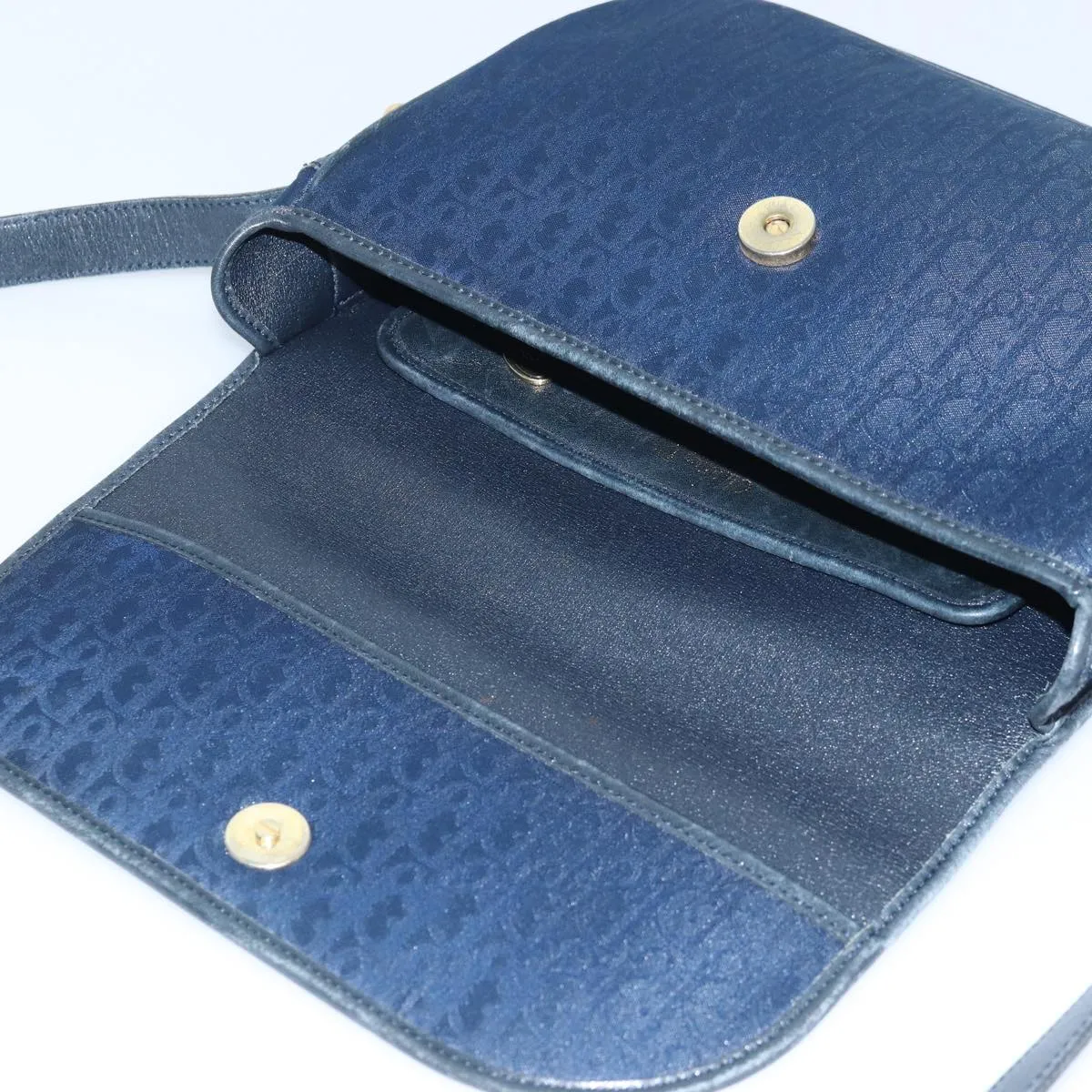 CHRISTIAN DIOR Trotter Canvas Shoulder Bag Navy Auth 81610