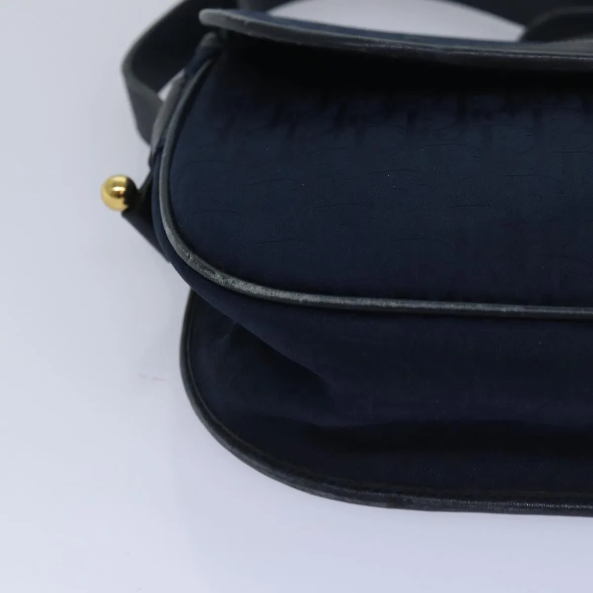 CHRISTIAN DIOR Trotter Canvas Shoulder Bag Navy Auth 81610