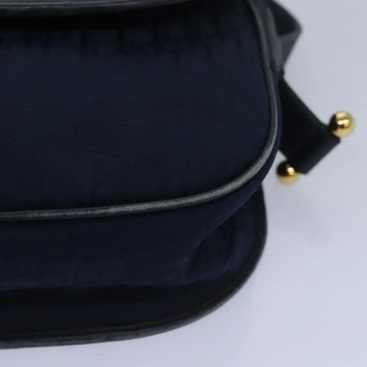 CHRISTIAN DIOR Trotter Canvas Shoulder Bag Navy Auth 81610