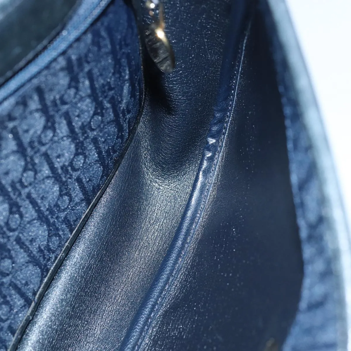 CHRISTIAN DIOR Trotter Canvas Shoulder Bag Navy Auth 81610