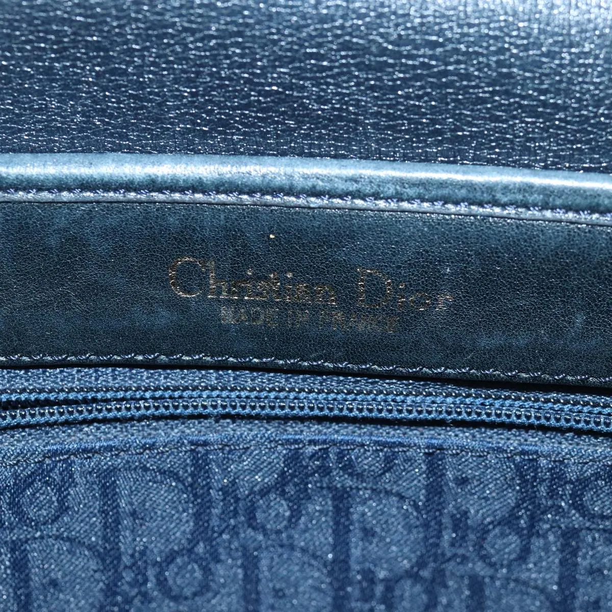 CHRISTIAN DIOR Trotter Canvas Shoulder Bag Navy Auth 81610