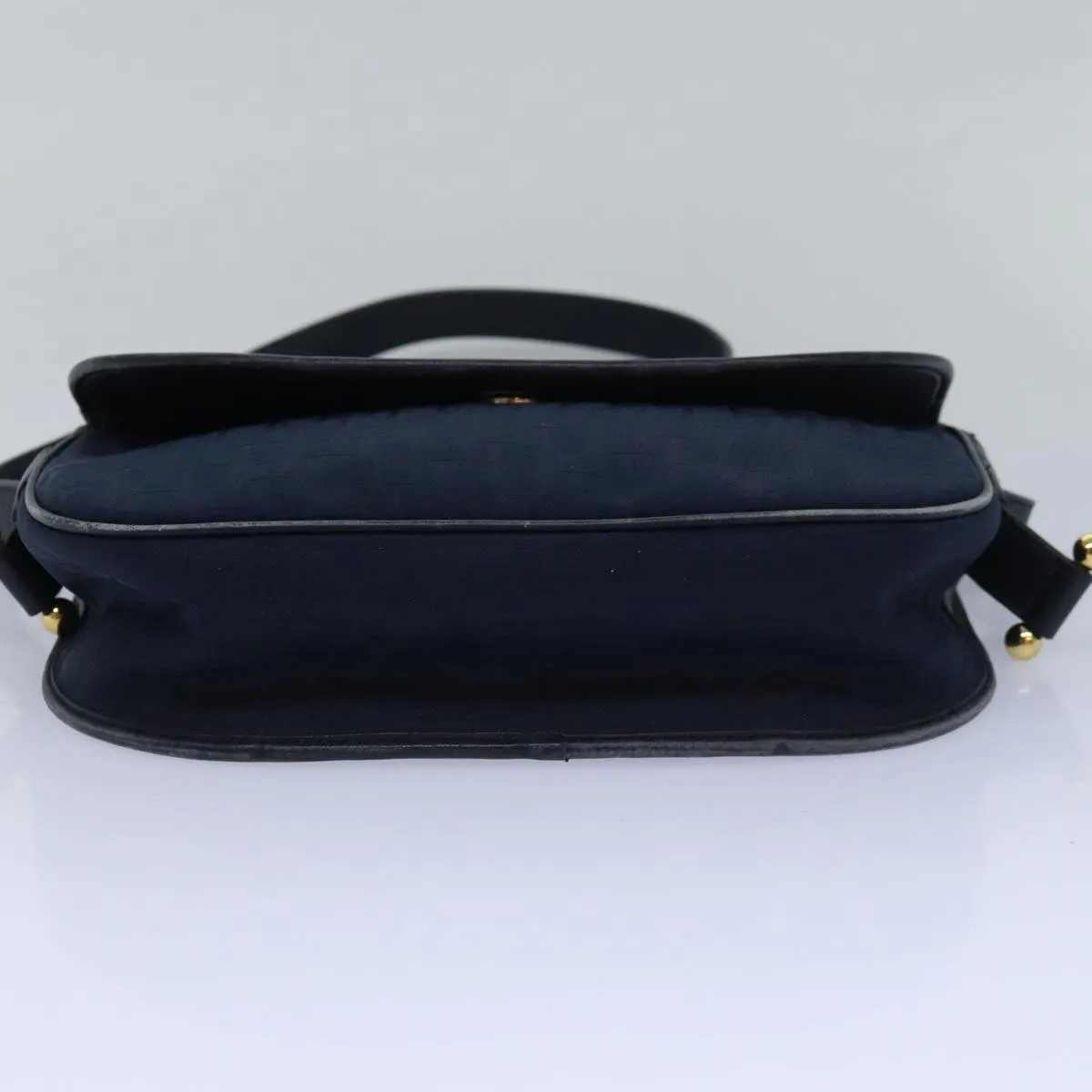 CHRISTIAN DIOR Trotter Canvas Shoulder Bag Navy Auth 81610