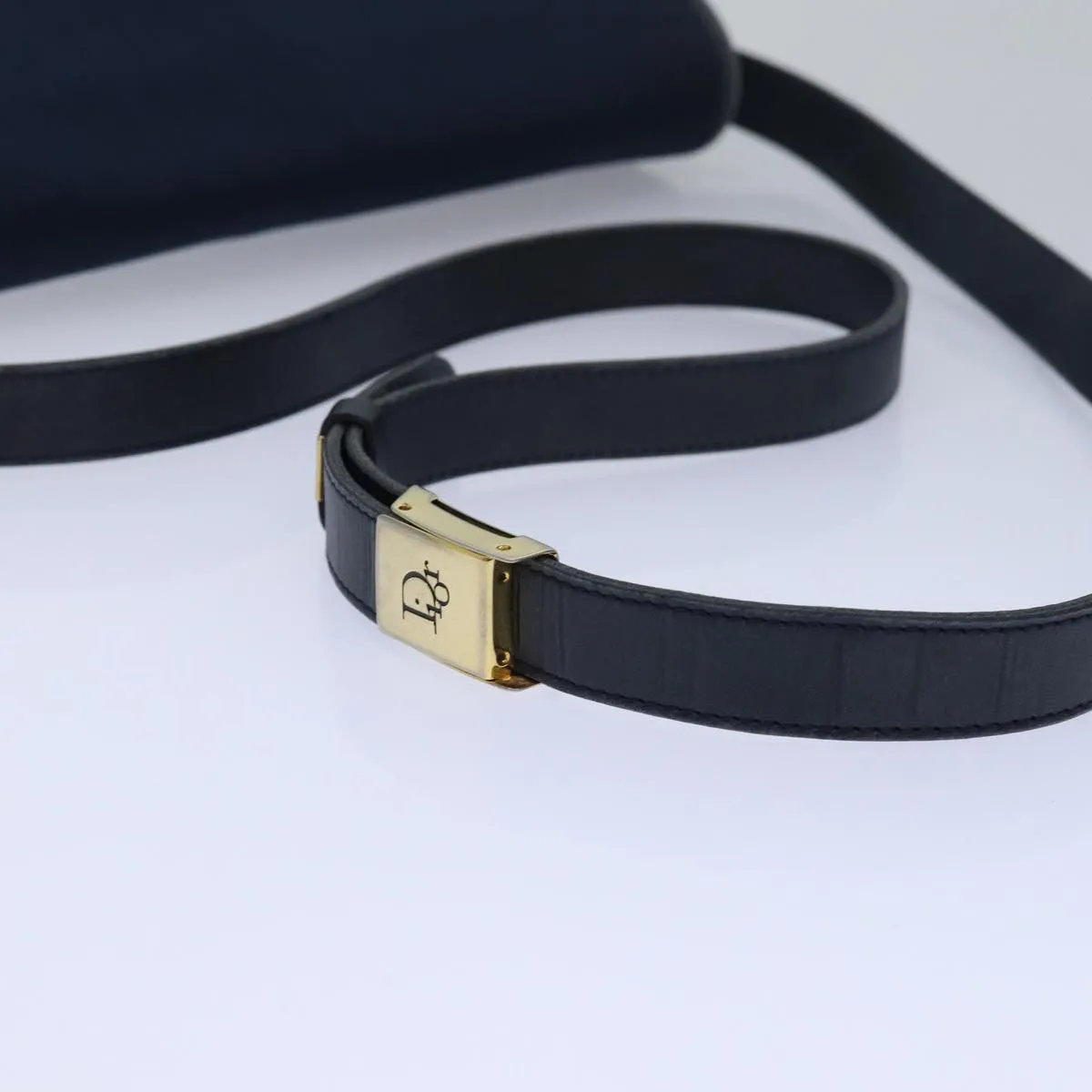 CHRISTIAN DIOR Trotter Canvas Shoulder Bag Navy Auth 81610