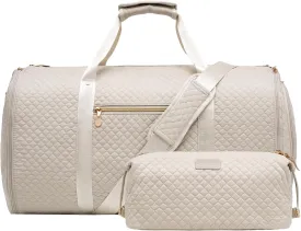 Coolife Garment Bag Carry On Convertible Travel Duffel Bag with Shoe Pouch Weekender Bag for Women Men 2 in 1 Hanging Suit Bag with Shoulder Strap Business Travel Bag (White, Standard)
