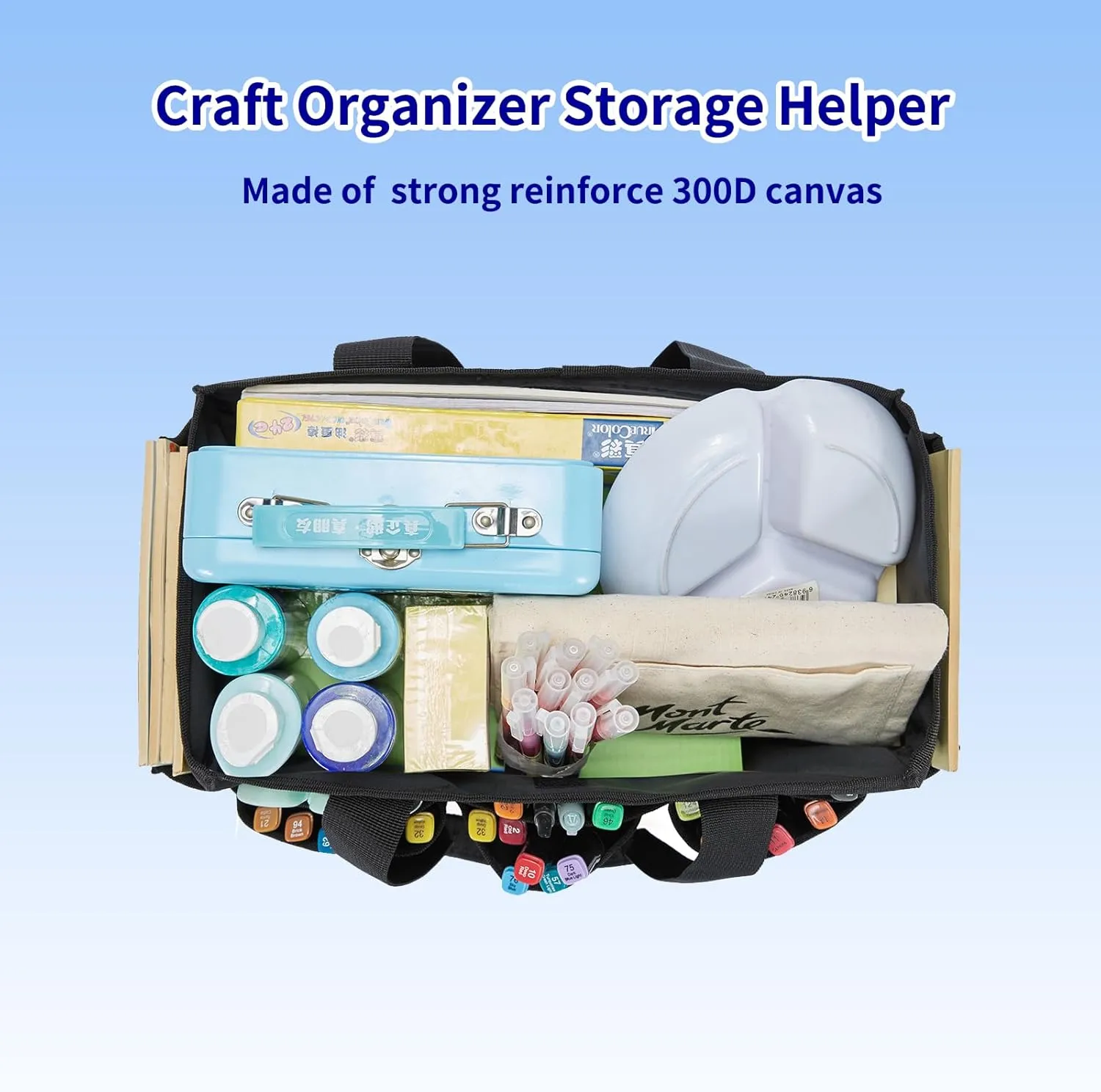 Craft Tote Bag, Art Organizer,Cleaning Supply Caddy, Carrying Bag with Handle for Multi-Purpose, Organizer Caddy for Pets (Dark Black)