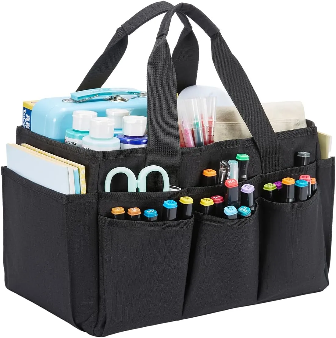 Craft Tote Bag, Art Organizer,Cleaning Supply Caddy, Carrying Bag with Handle for Multi-Purpose, Organizer Caddy for Pets (Dark Black)