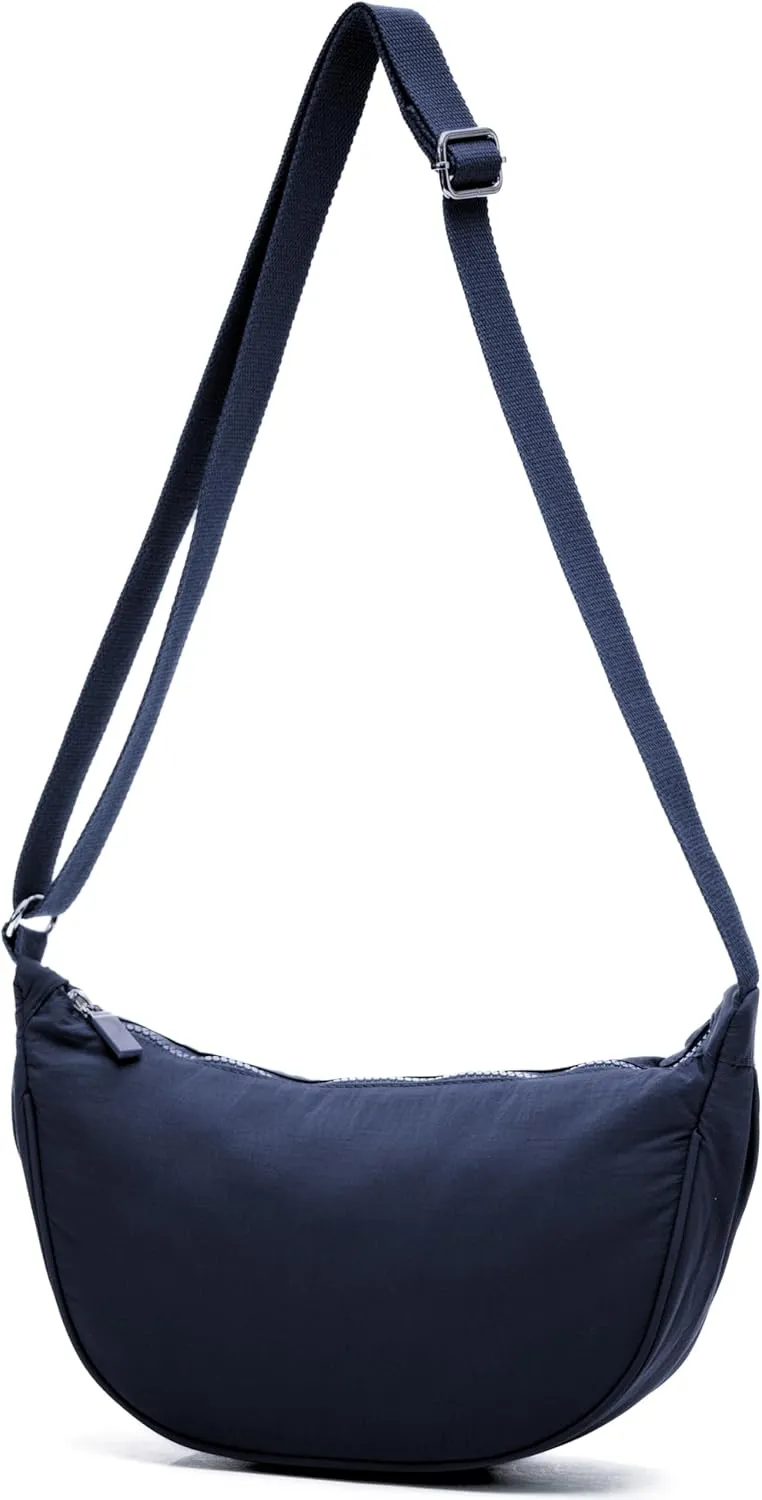 Crescent Moon Shoulder Bag for Women  Lightweight Fabric Crossbody Hobo Sling with Zip Pocket  Sky