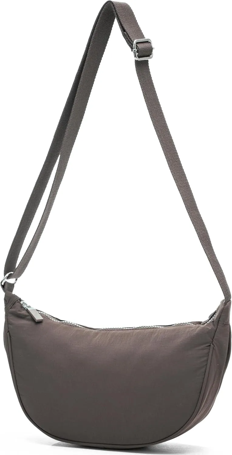 Crescent Moon Shoulder Bag for Women  Lightweight Fabric Crossbody Hobo Sling with Zip Pocket  Sky