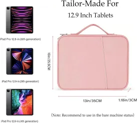 Crienten 12.9 Inch Tablet Sleeve Bag for Women Fits iPad Pro 12.9 M2 2022/2021/2020/2018/Pro 12.9 2017, Surface Laptop Go 12.4", Galaxy Tab S8  12.4", Waterproof Bag Carrying Case with Pocket (Pink)