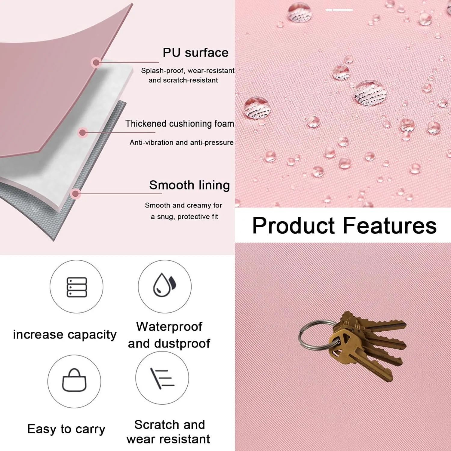 Crienten 12.9 Inch Tablet Sleeve Bag for Women Fits iPad Pro 12.9 M2 2022/2021/2020/2018/Pro 12.9 2017, Surface Laptop Go 12.4", Galaxy Tab S8  12.4", Waterproof Bag Carrying Case with Pocket (Pink)