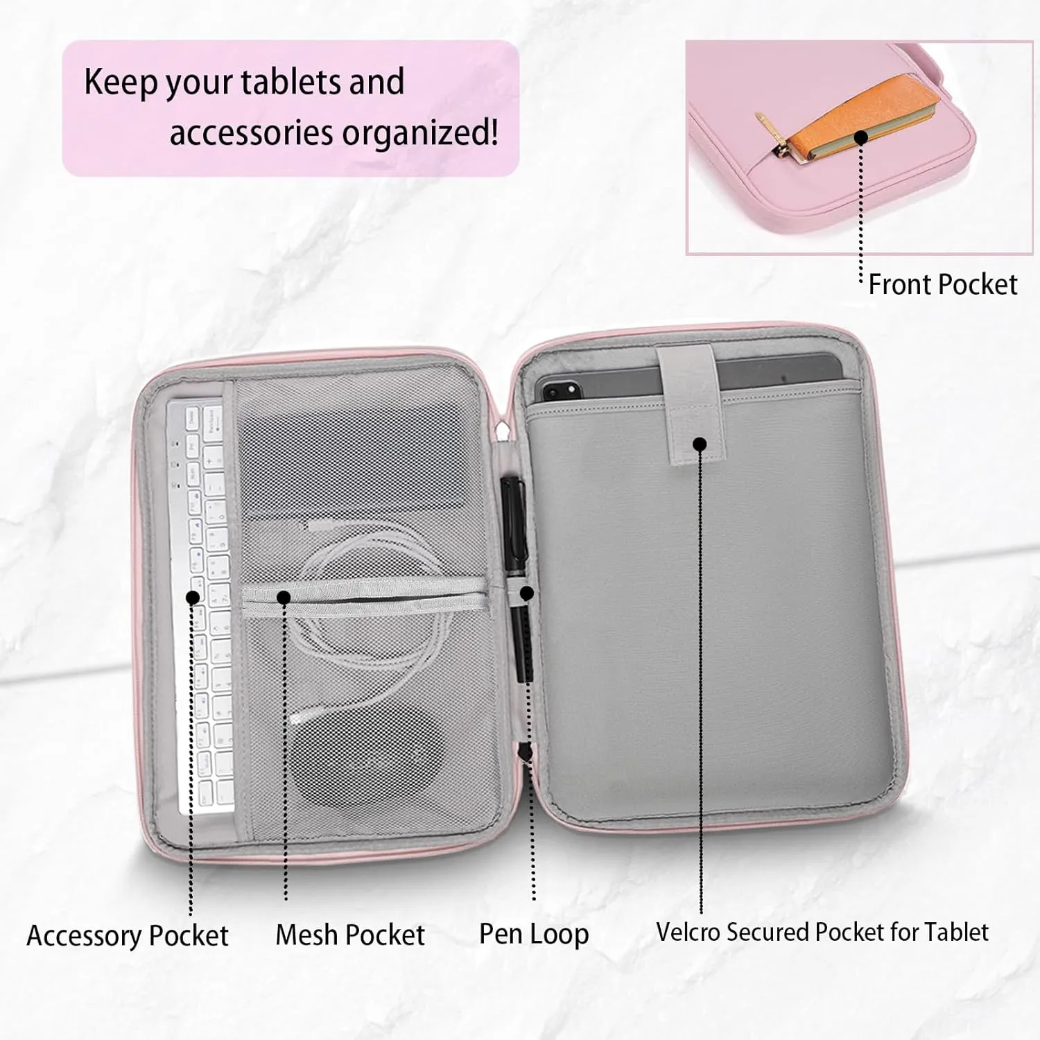 Crienten 12.9 Inch Tablet Sleeve Bag for Women Fits iPad Pro 12.9 M2 2022/2021/2020/2018/Pro 12.9 2017, Surface Laptop Go 12.4", Galaxy Tab S8  12.4", Waterproof Bag Carrying Case with Pocket (Pink)
