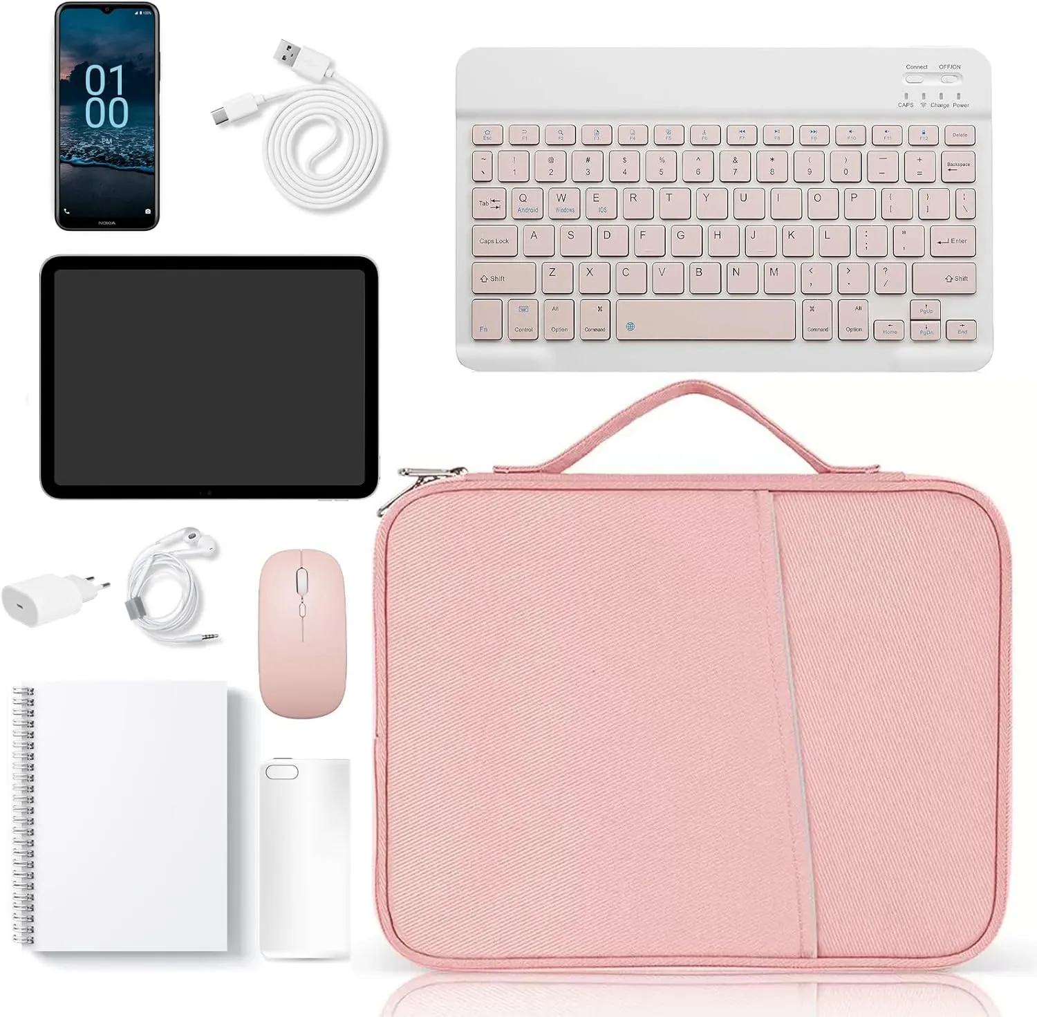 Crienten 12.9 Inch Tablet Sleeve Bag for Women Fits iPad Pro 12.9 M2 2022/2021/2020/2018/Pro 12.9 2017, Surface Laptop Go 12.4", Galaxy Tab S8  12.4", Waterproof Bag Carrying Case with Pocket (Pink)