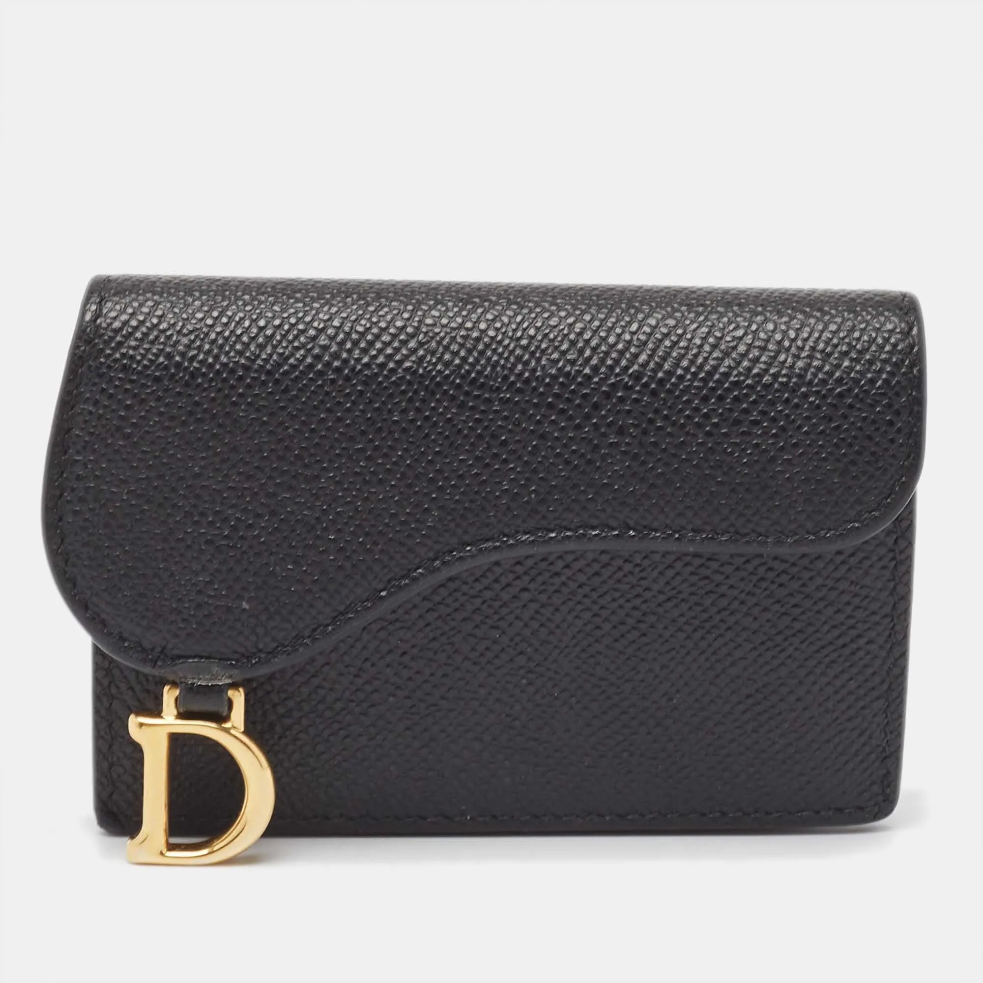 DIOR Black Leather Saddle Flap Card Case