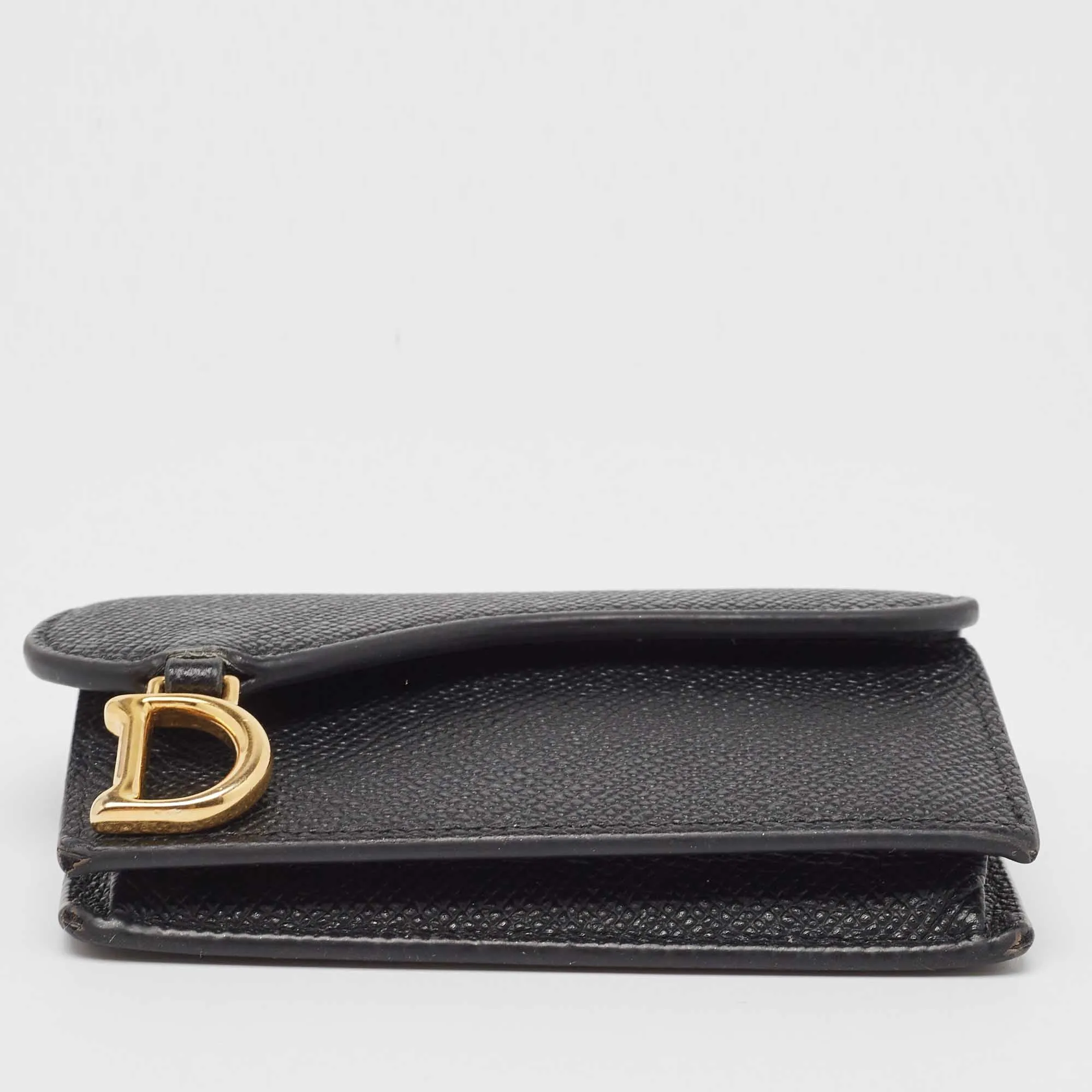 DIOR Black Leather Saddle Flap Card Case