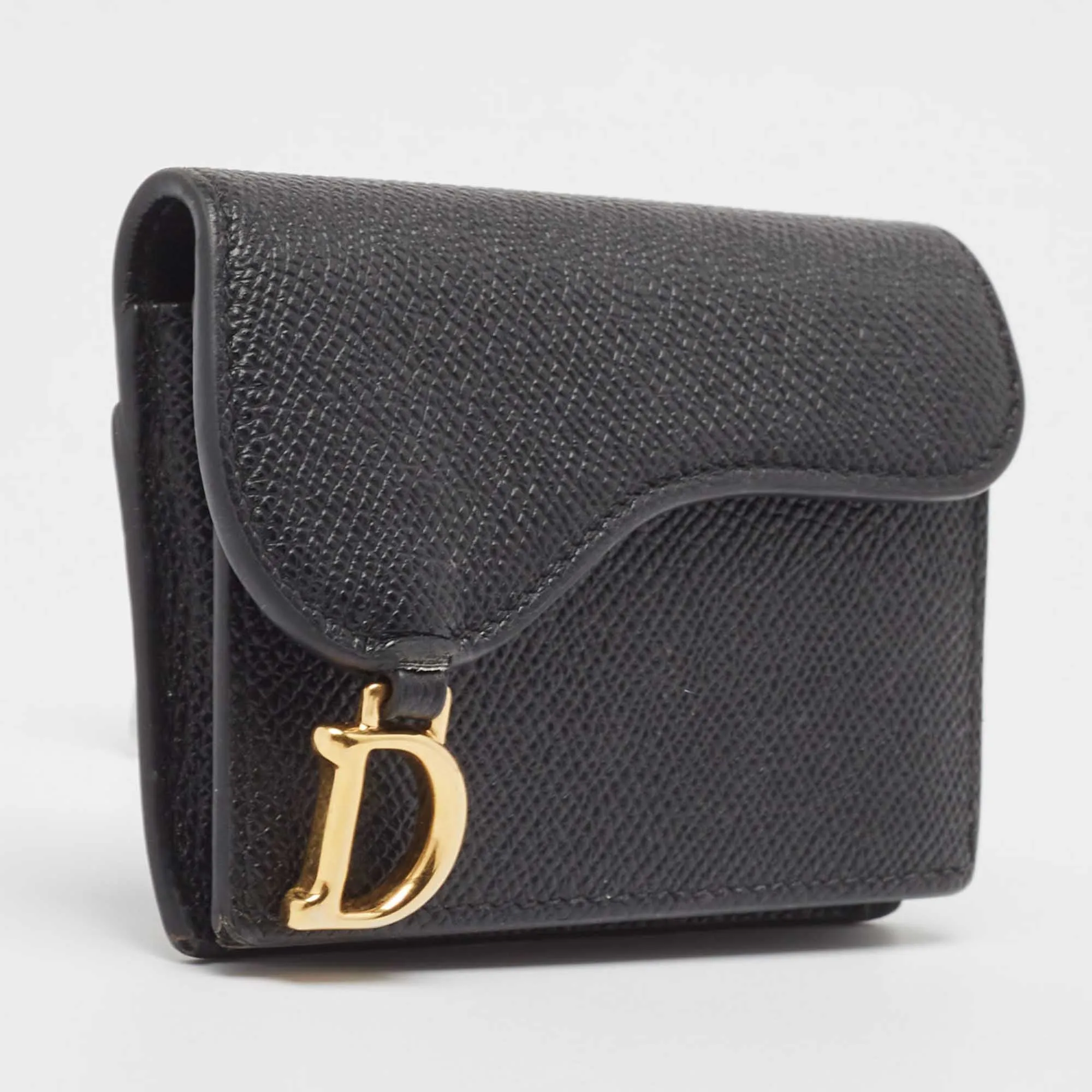 DIOR Black Leather Saddle Flap Card Case