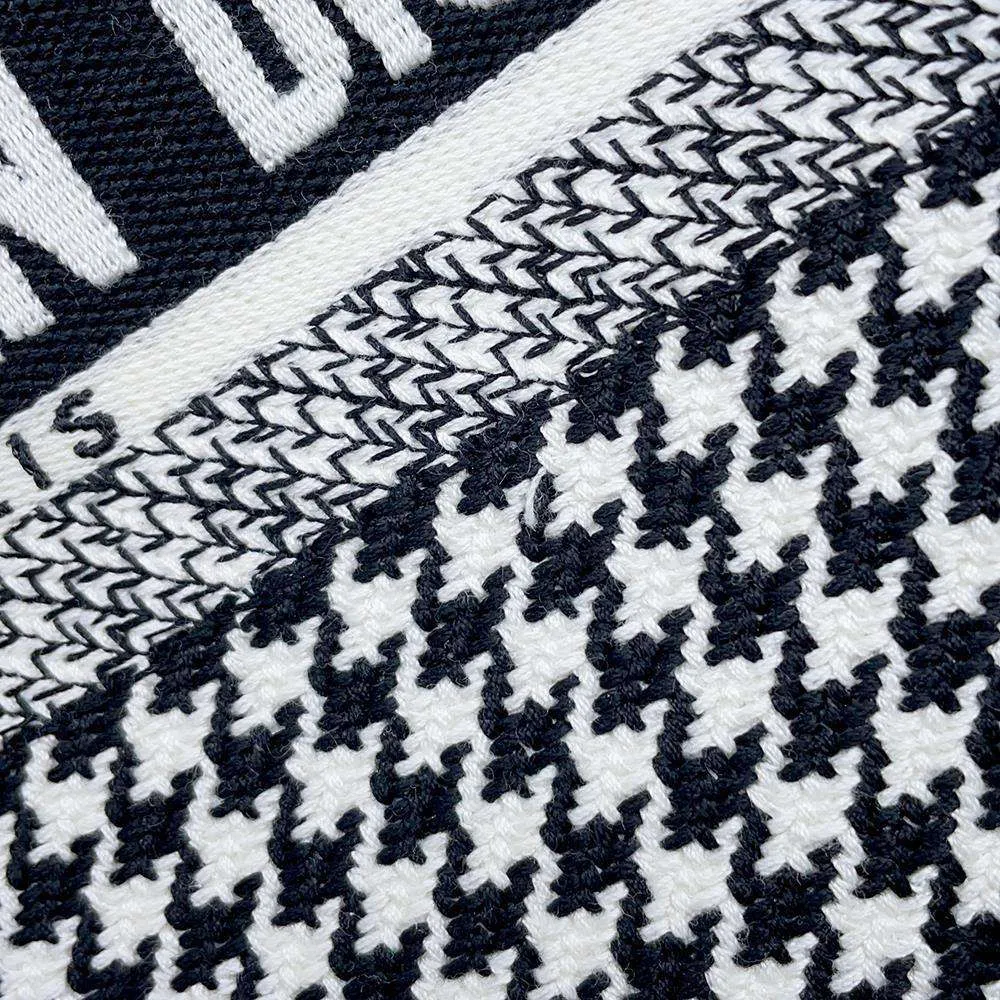 Dior Book Tote Houndstooth Pattern Black/White Canvas Size Small