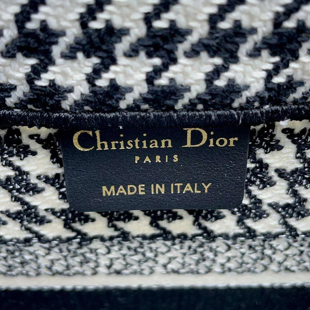 Dior Book Tote Houndstooth Pattern Black/White Canvas Size Small