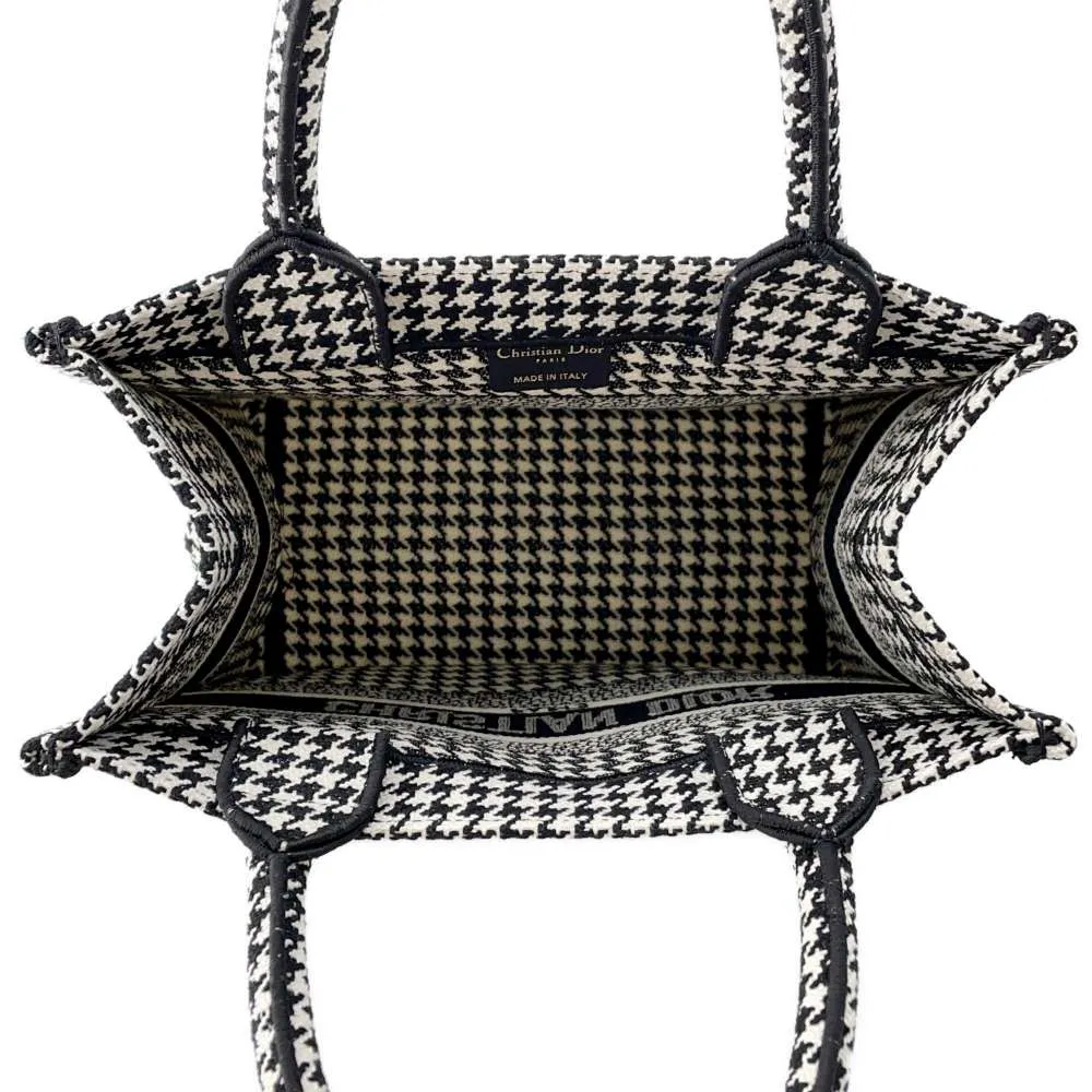 Dior Book Tote Houndstooth Pattern Black/White Canvas Size Small