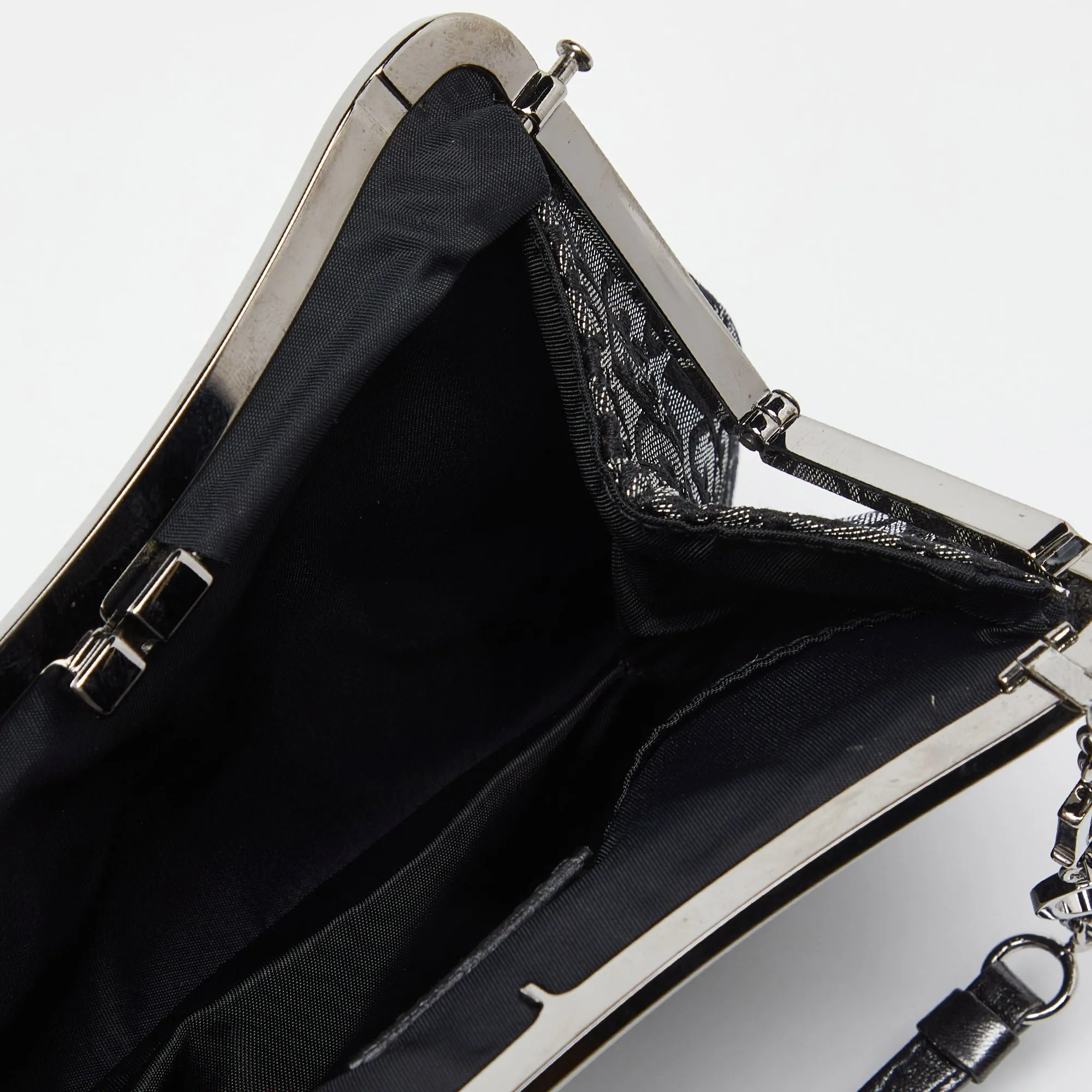 DIOR Metallic/Grey Lurex Fabric and Leather Vintage Saddle Frame Pochette