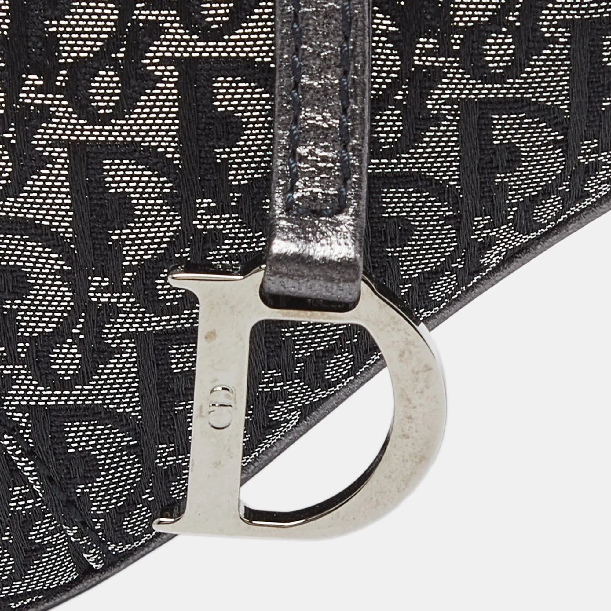 DIOR Metallic/Grey Lurex Fabric and Leather Vintage Saddle Frame Pochette