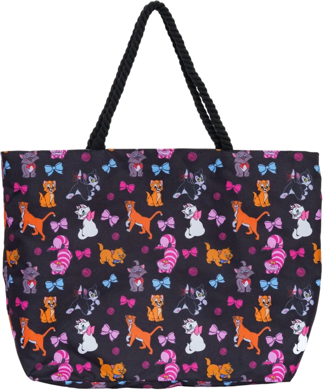Disney Cats Canvas Tote for Cat Lovers, Figaro Cheshire Marie Berlioz Toulouse Print, Large Water-Resistant Purse, Theme Park Outfit Accessory, Everyday Carry-All, Work & Gym Bag