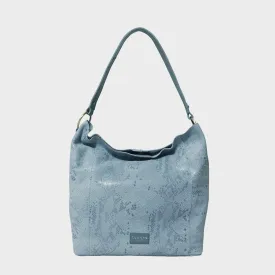 'Esme' Baby Blue Python Snake Real Leather Slouchy Hobo Bag