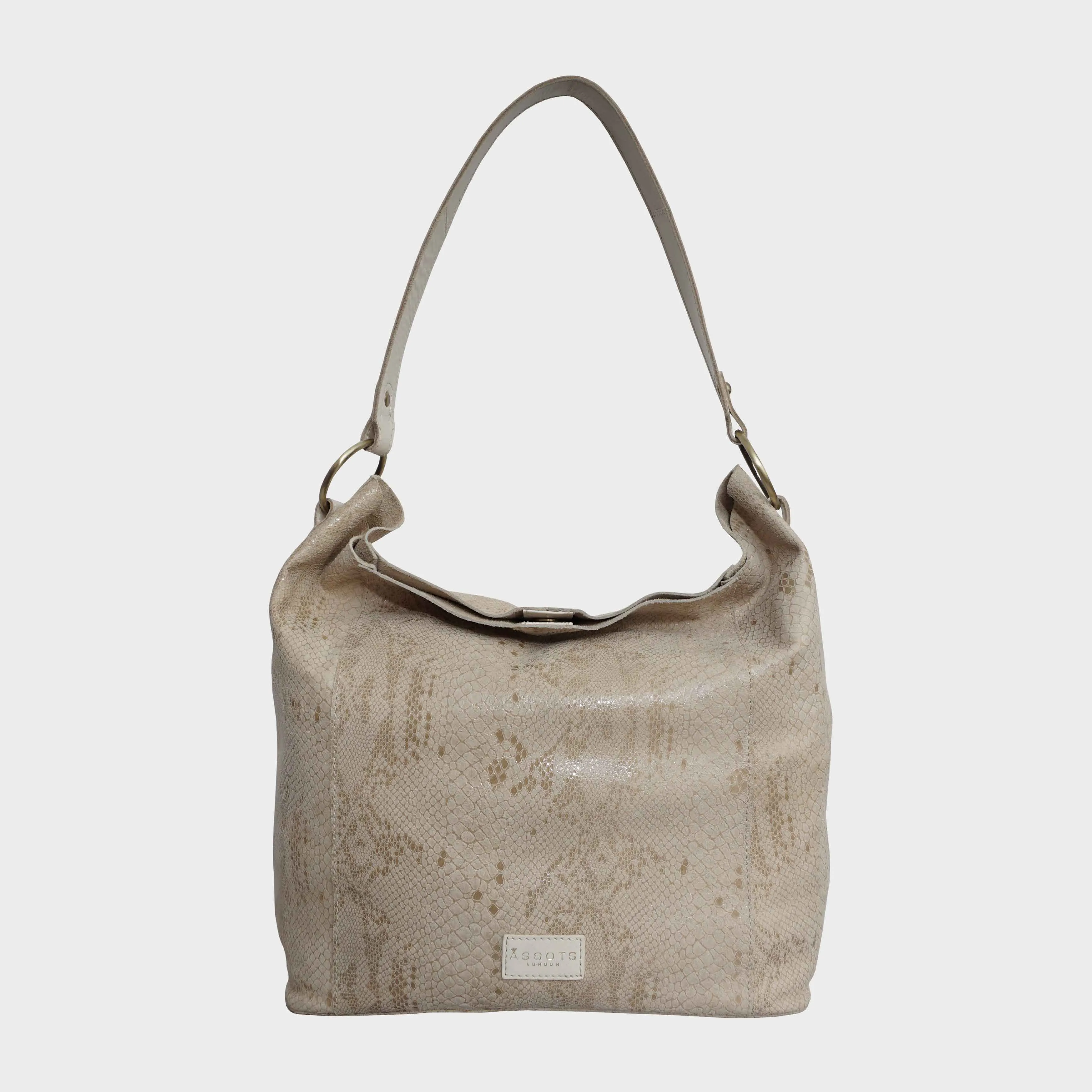 'Esme' Cream Python Snake Real Leather Slouchy Hobo Bag
