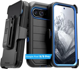 for Google Pixel 9 (G2YBB,GUR25,G1B60) /9 Pro (GR83Y,GEC77,GWVK6) Case with Belt Clip Holster & Kickstand, Screenless Protective Dual-Layer Shockproof Pixel 9 Case - Black & Blue