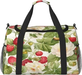 Fruits Strawberry Flower Travel Duffel Bag with Strap Multi Pockets Sports Bag Handbag Large Shoulder Bag for Gym Weekend Fitness Camping