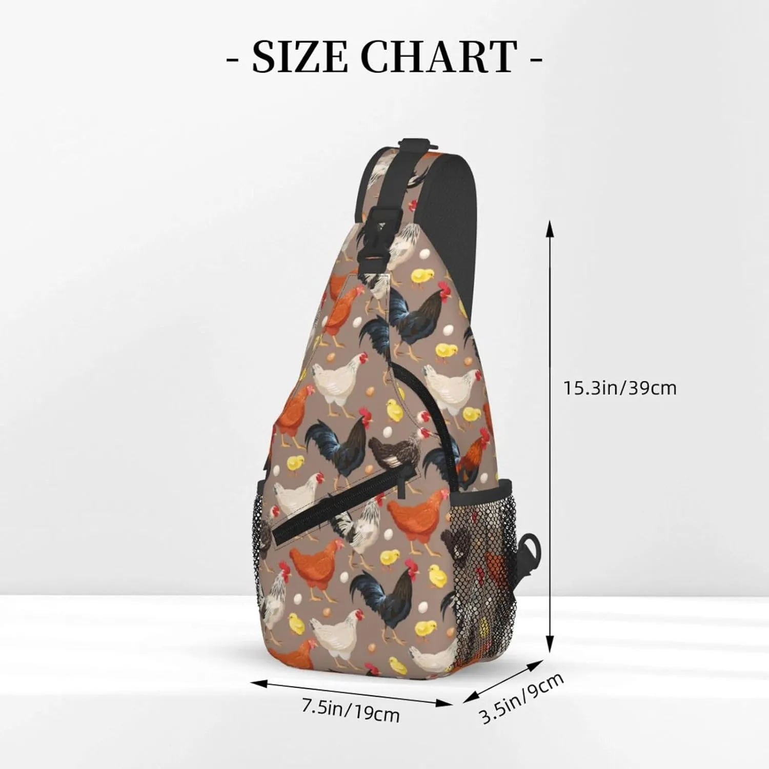 Funny Rooster Print Sling Bag for Women Crossbody Bag Cock Hen Chicken Domestic Animals Sling Backpack for Men Rustic Country Farm Animal Shoulder Bag Gym Sports Travel Hiking Daypack