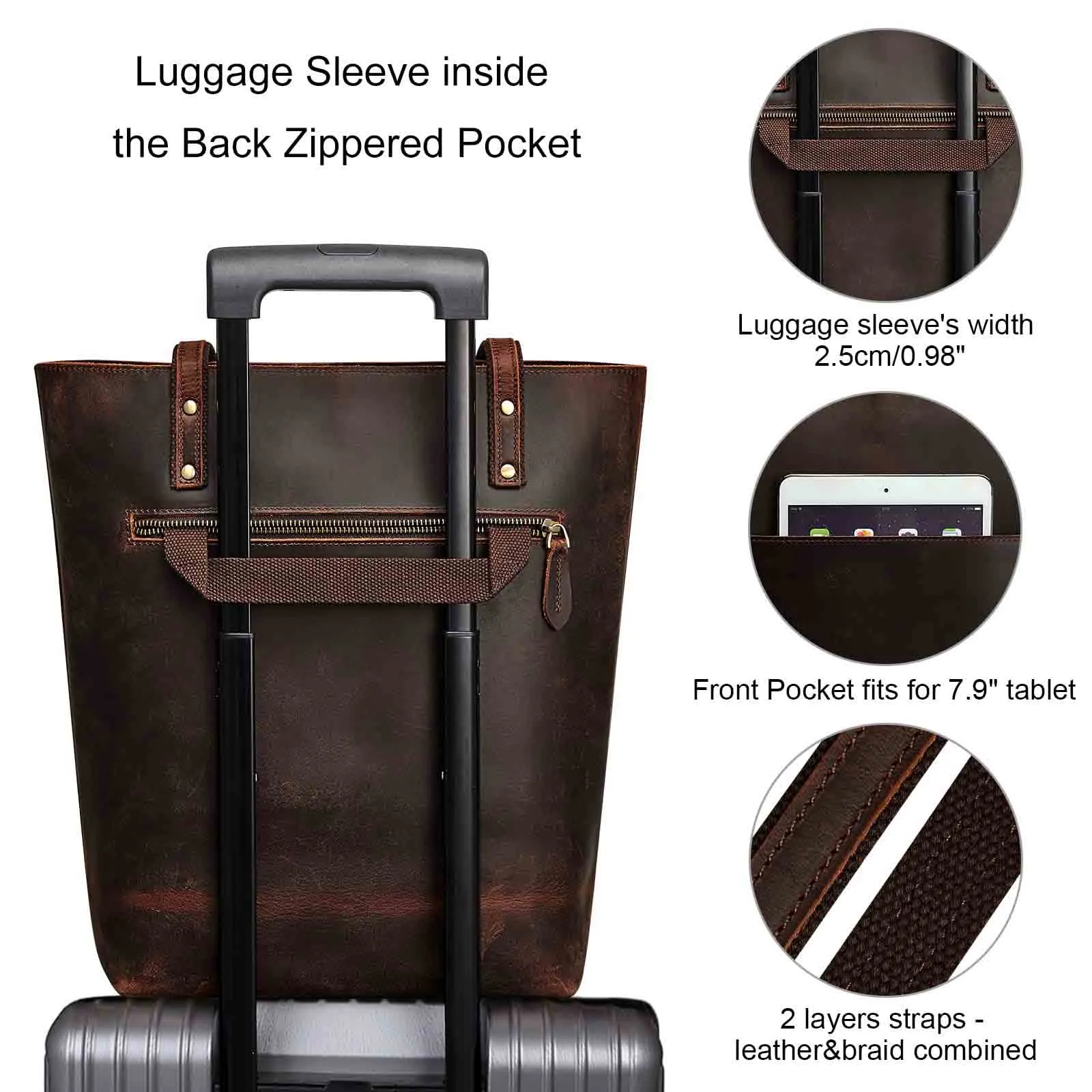 Genuine Leather Tote Bag with Front Pocket