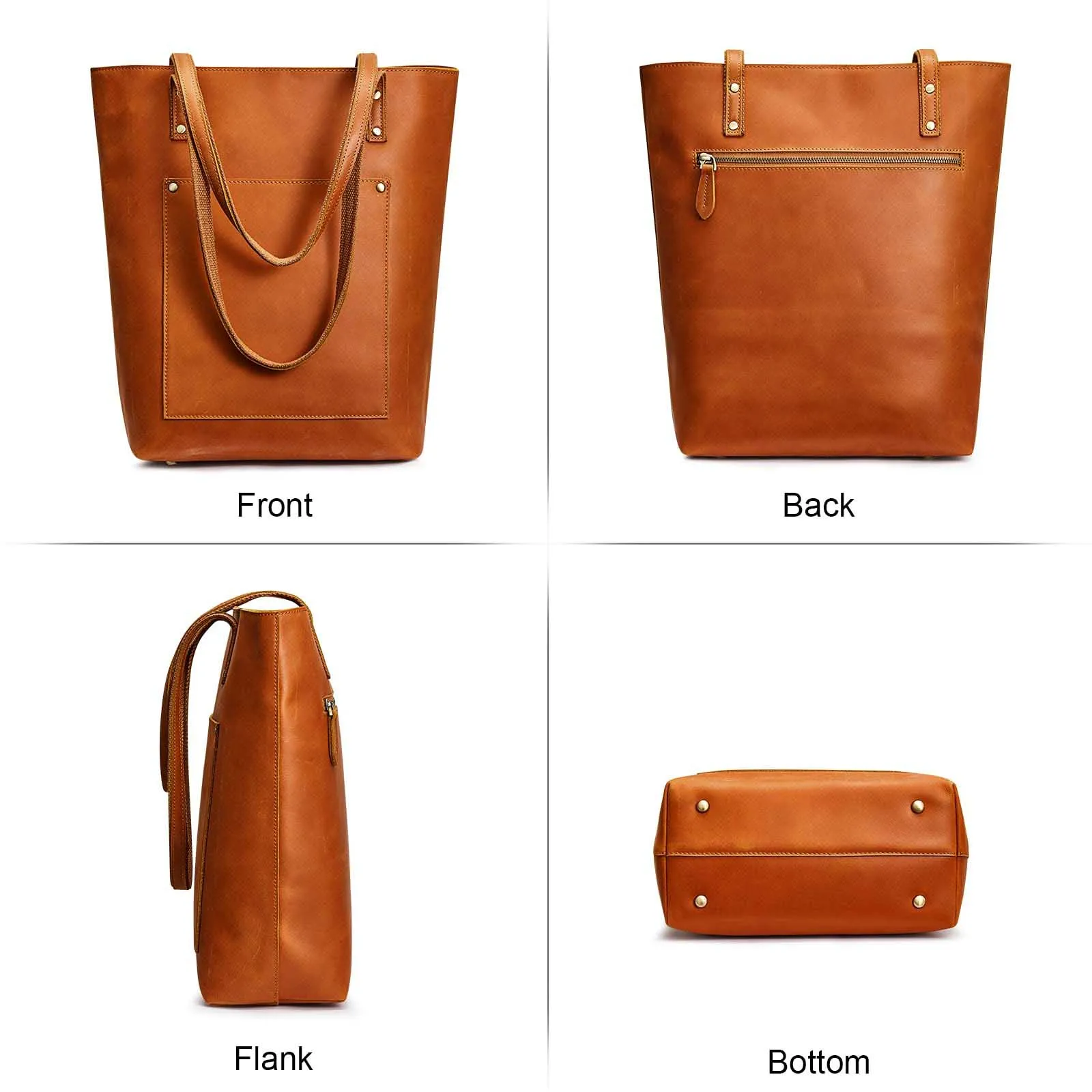 Genuine Leather Tote Bag with Front Pocket