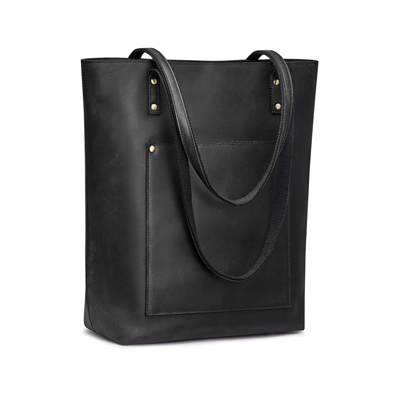 Genuine Leather Tote Bag with Front Pocket