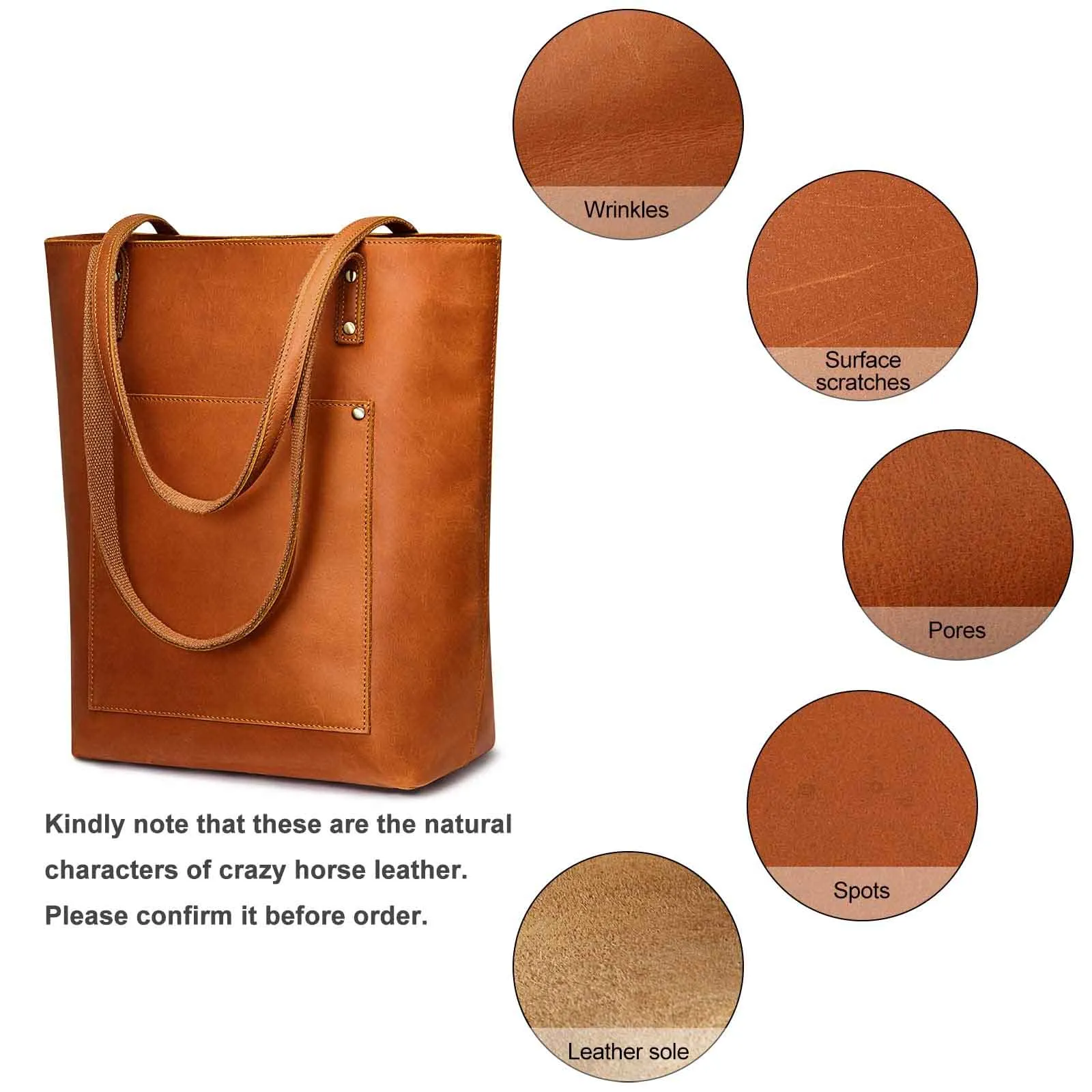 Genuine Leather Tote Bag with Front Pocket