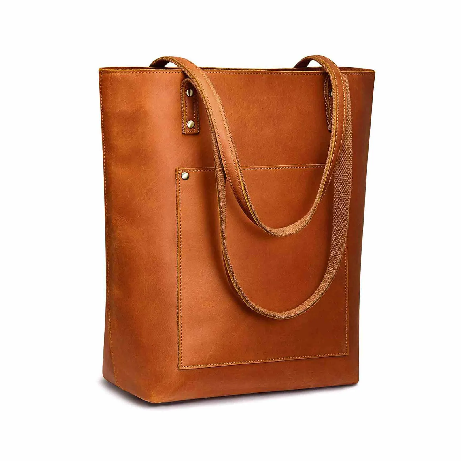 Genuine Leather Tote Bag with Front Pocket