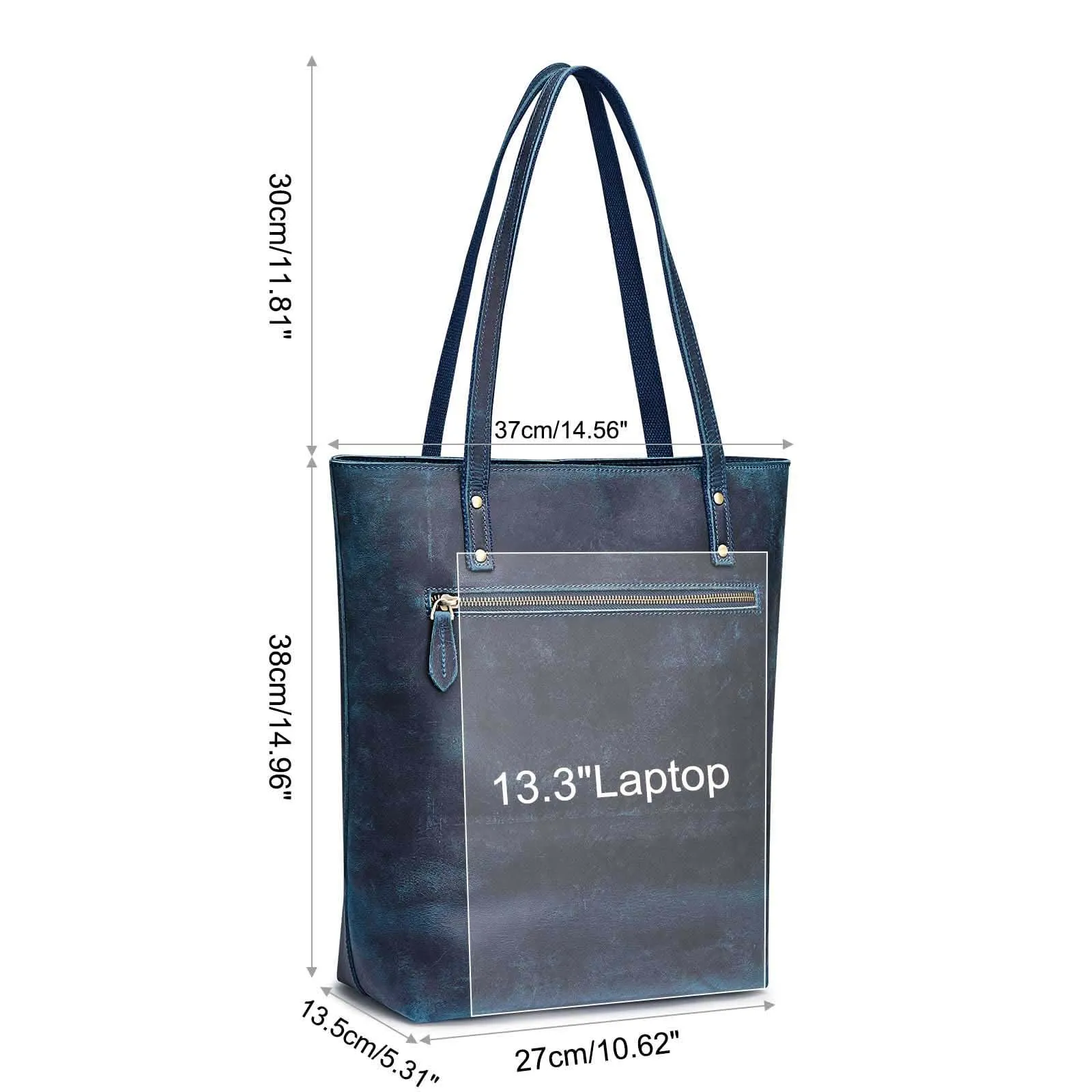 Genuine Leather Tote Bag with Front Pocket