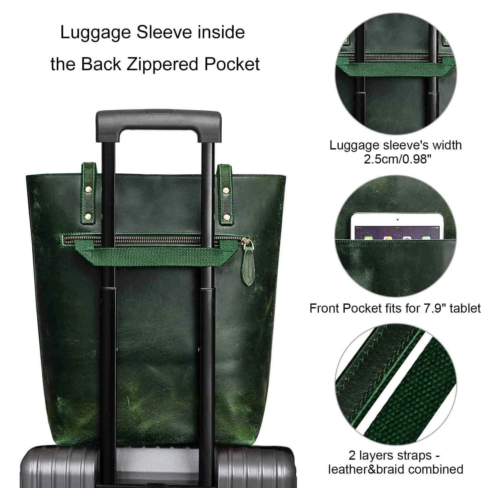 Genuine Leather Tote Bag with Front Pocket