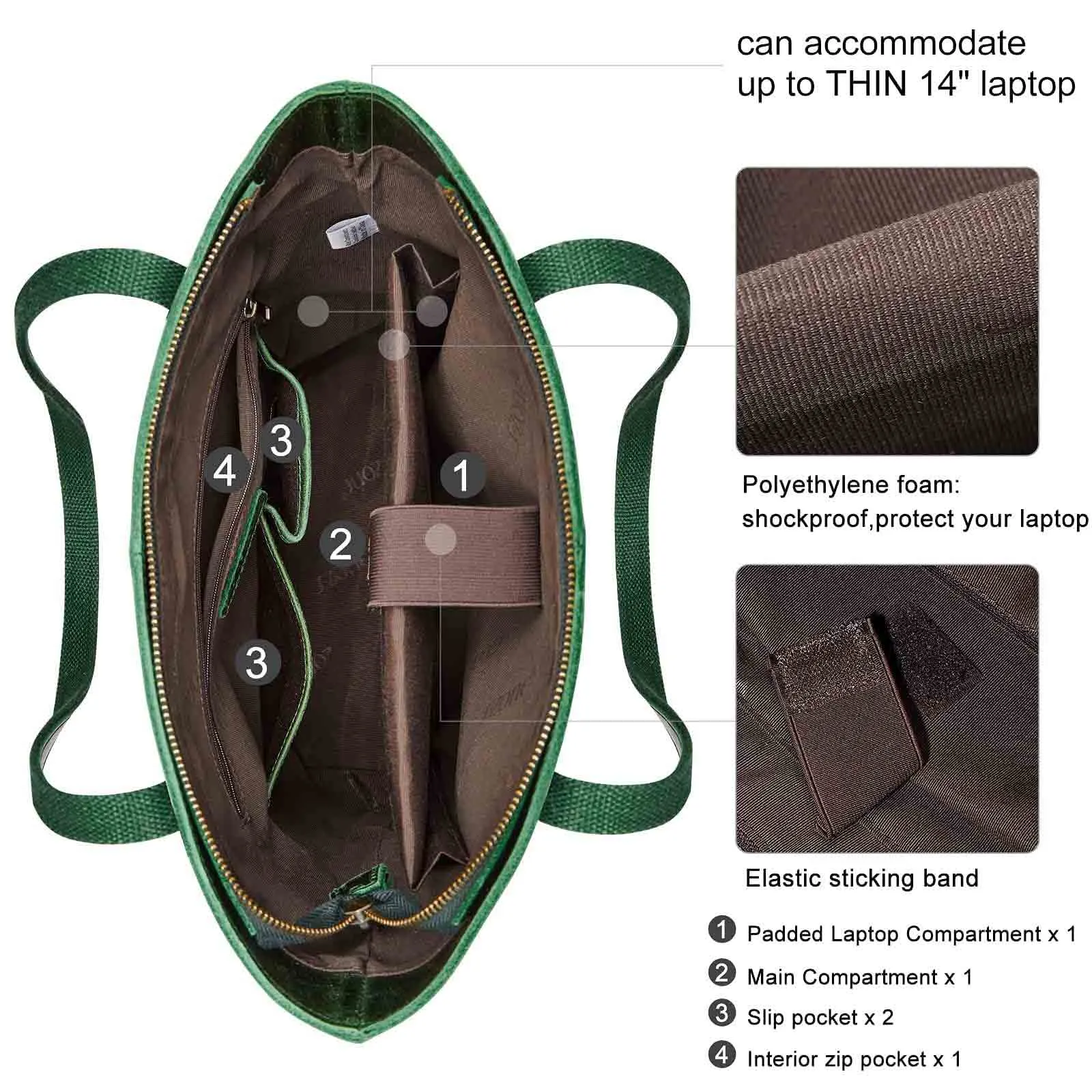 Genuine Leather Tote Bag with Front Pocket