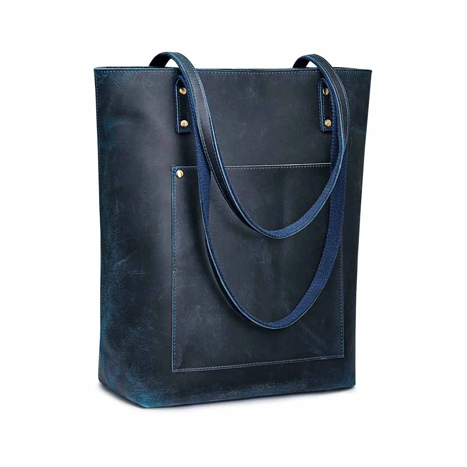 Genuine Leather Tote Bag with Front Pocket