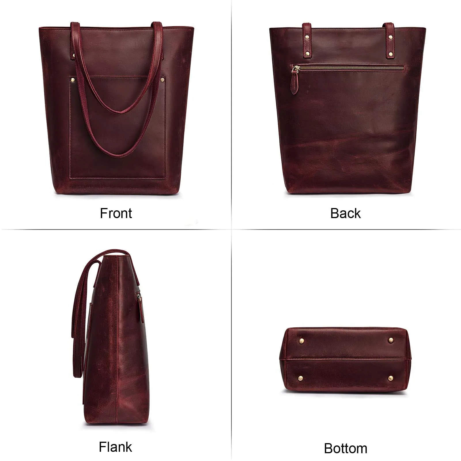 Genuine Leather Tote Bag with Front Pocket
