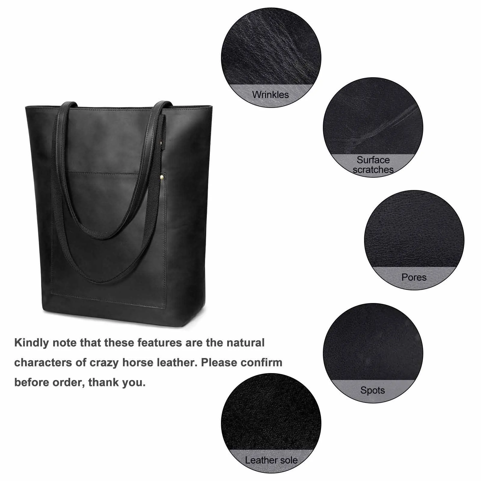 Genuine Leather Tote Bag with Front Pocket