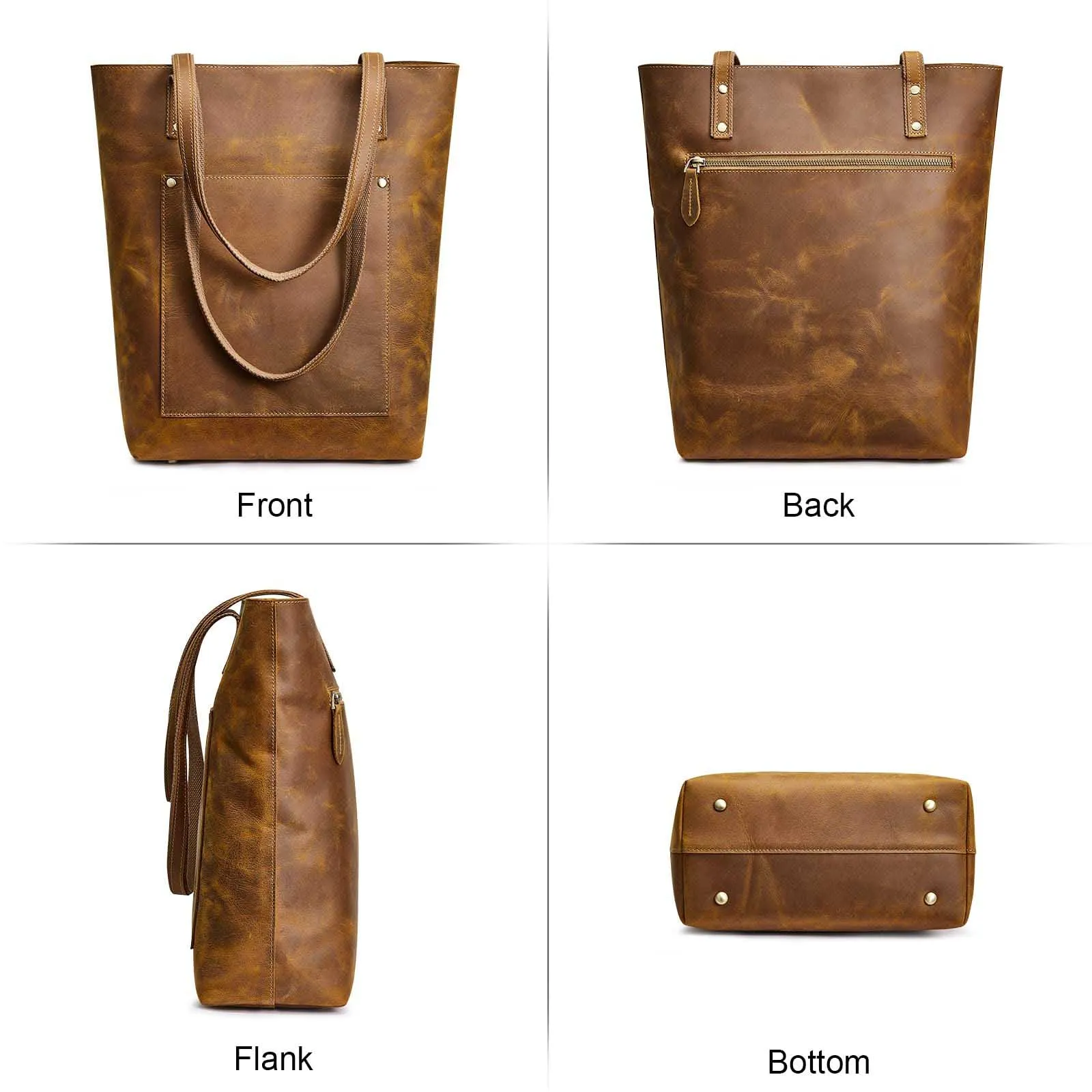 Genuine Leather Tote Bag with Front Pocket