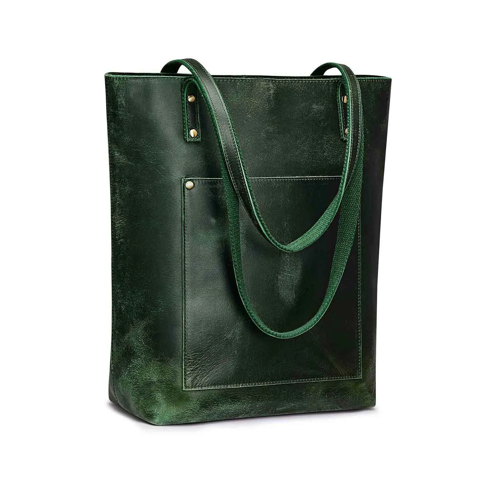 Genuine Leather Tote Bag with Front Pocket