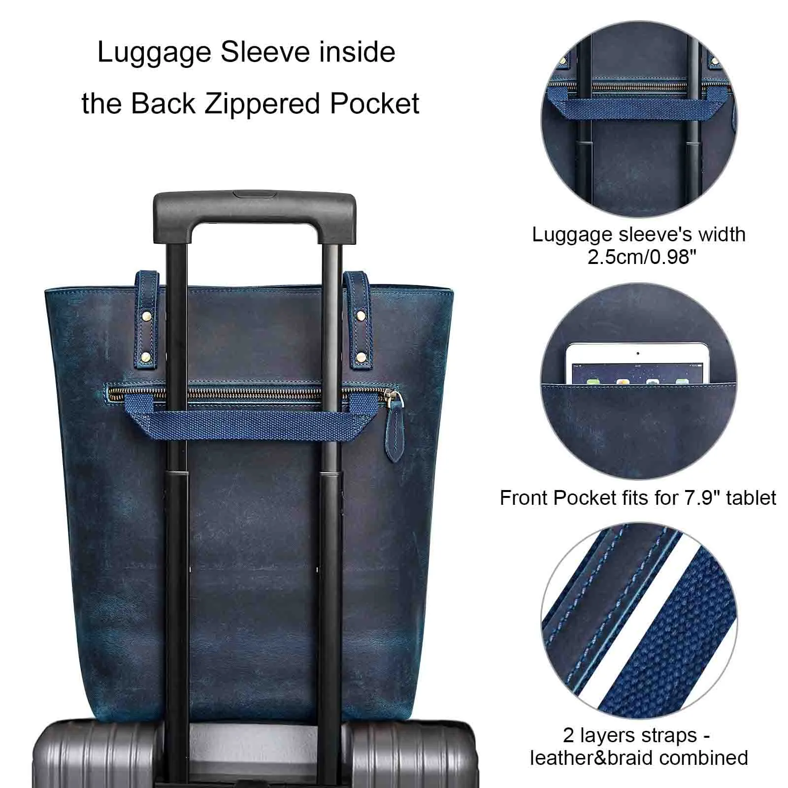Genuine Leather Tote Bag with Front Pocket